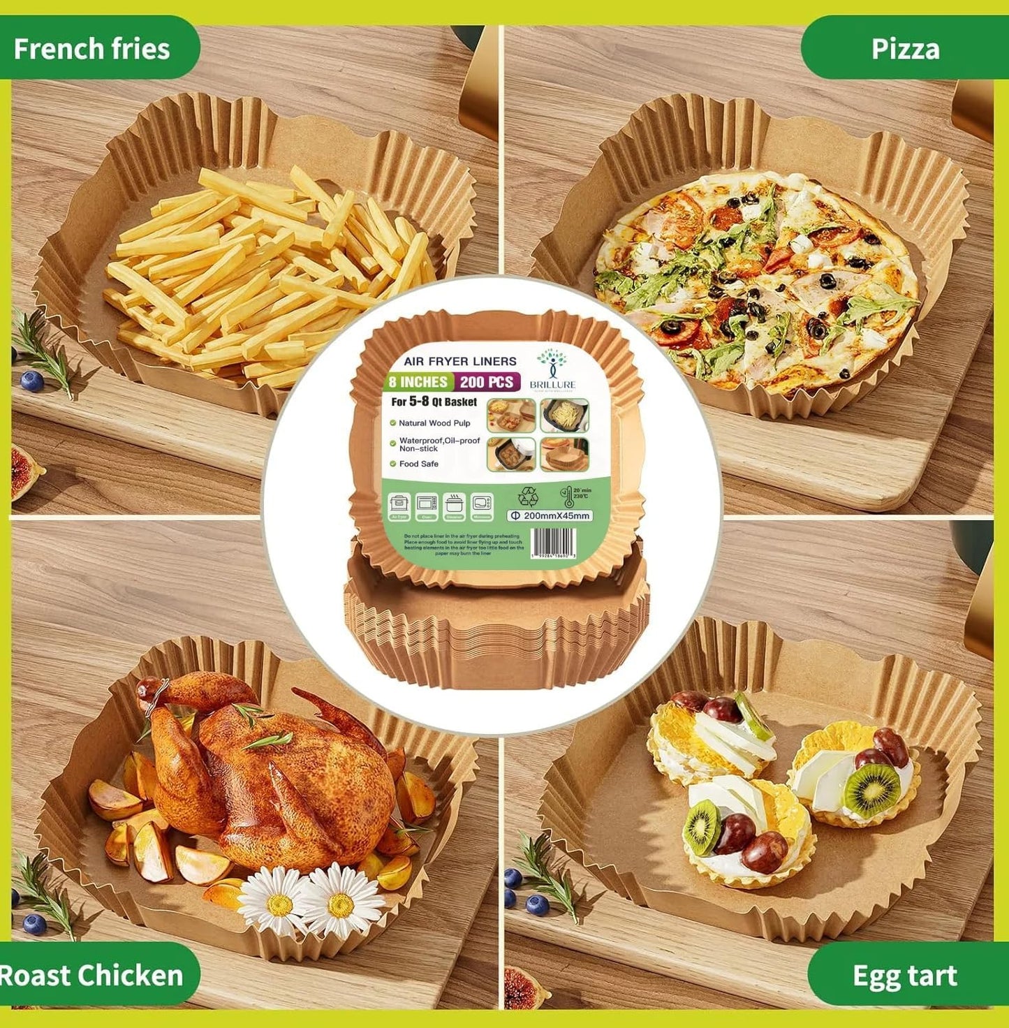 200 Pcs 8" Air Fryer Liner